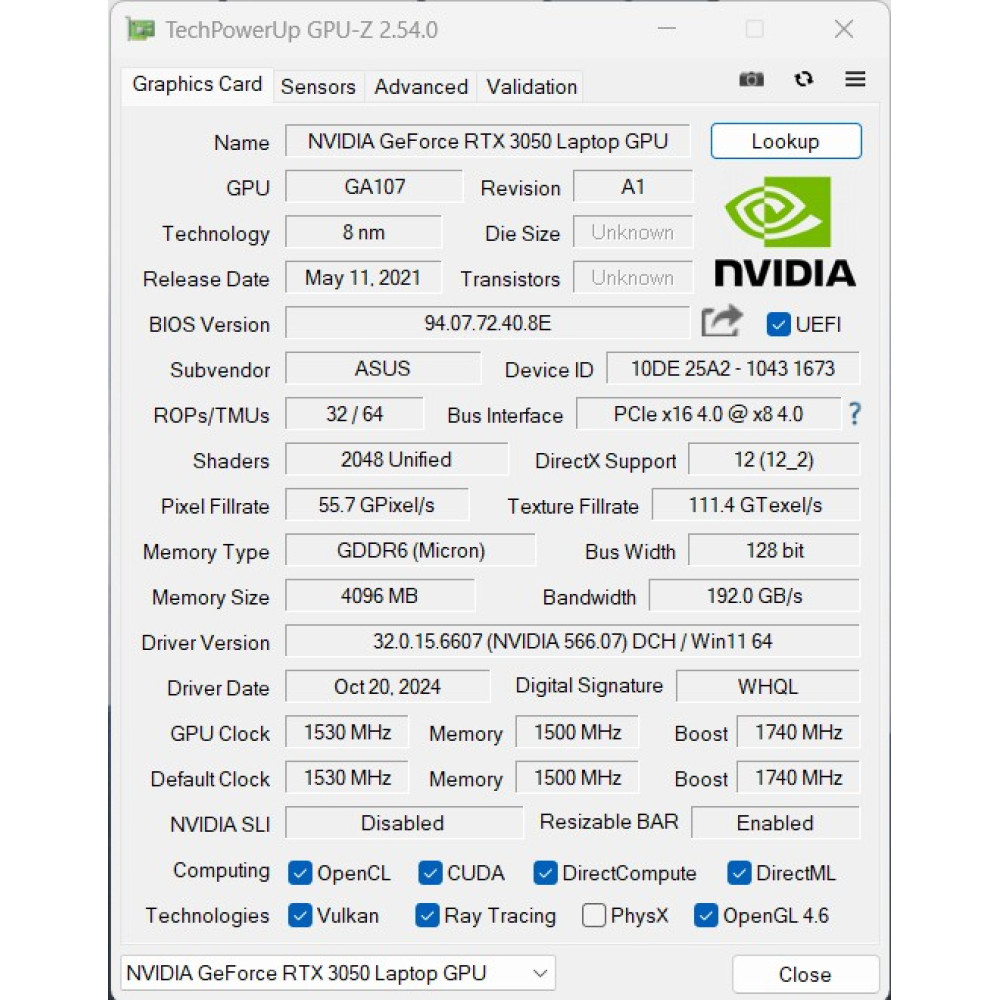БВ ноутбук ASUS TUF Gaming F15 FX507ZC-ES53 15.6" FHD IPS 144GHz / i5-12500H 2.5-4.5GHz (12 x 16)/ 16GB / 512GB SSD / NVIDIA GeForce RTX 3050 (4 Gb)
