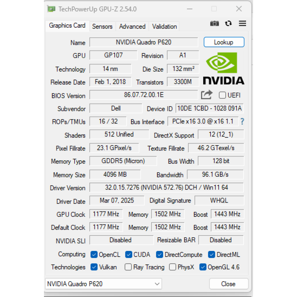 БВ ноутбук Dell Precision 3541 15.6" FHD/IPS / i7-9750H (6x12) / 16 Gb / 256 Gb SSD /  NVIDIA Quadro P620 (4 Gb)
