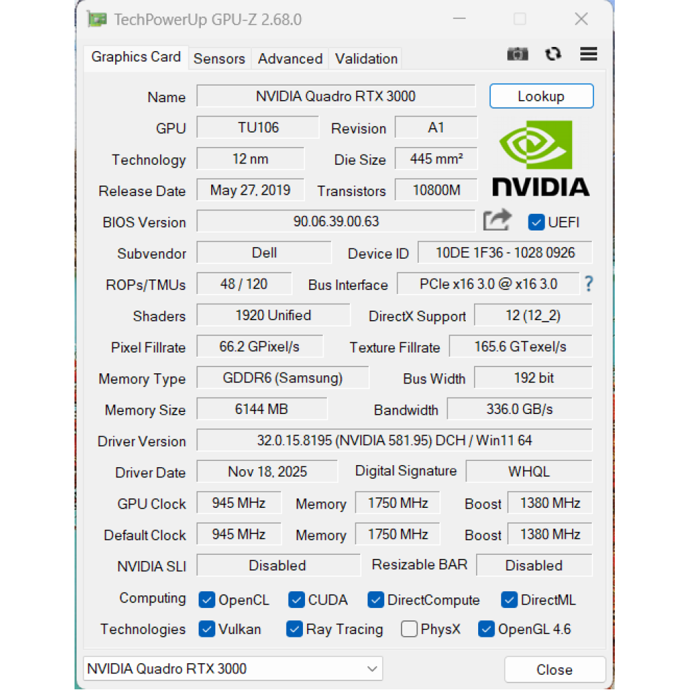 БВ ноутбук Dell Precision 7540 (B) 15.6" FHD/IPS / i7-9850H / 16Gb / 512Gb SSD / NVIDIA Quadro RTX3000 (6 Gb)