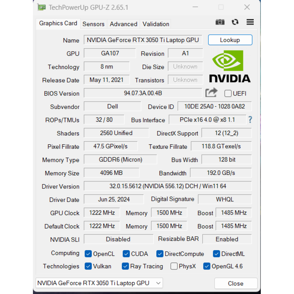 БВ ноутбук  Dell Vostro 15 7510 15.6" FHD / i7-11800H / 16GB / 1024Gb SSD / NVIDIA GeForce RTX 3050Ti Laptop (4 Gb)